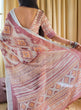 Load image into Gallery viewer, Ivory Linen Saree with Geometric Tribal Prints &amp; Tassel Accents LINEN