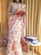 Load image into Gallery viewer, Ivory Linen Saree with Geometric Tribal Prints &amp; Tassel Accents LINEN