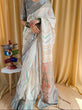 Load image into Gallery viewer, Elegant Beige Pure Linen Saree with Multicolor Zigzag Design and Tassel Finish LINEN