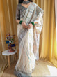 Load image into Gallery viewer, Elegant Beige Pure Linen Saree with Multicolor Zigzag Design and Tassel Finish LINEN