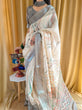 Load image into Gallery viewer, Elegant Beige Pure Linen Saree with Multicolor Zigzag Design and Tassel Finish LINEN