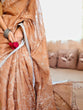 Load image into Gallery viewer, Rust Brown Pure Linen Saree with White Floral Motifs and Tassel Detailing LINEN