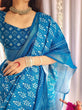 Load image into Gallery viewer, Elegant Blue Pure Linen Saree with Tassels and White Floral Patterns LINEN