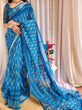 Load image into Gallery viewer, Elegant Blue Pure Linen Saree with Tassels and White Floral Patterns LINEN