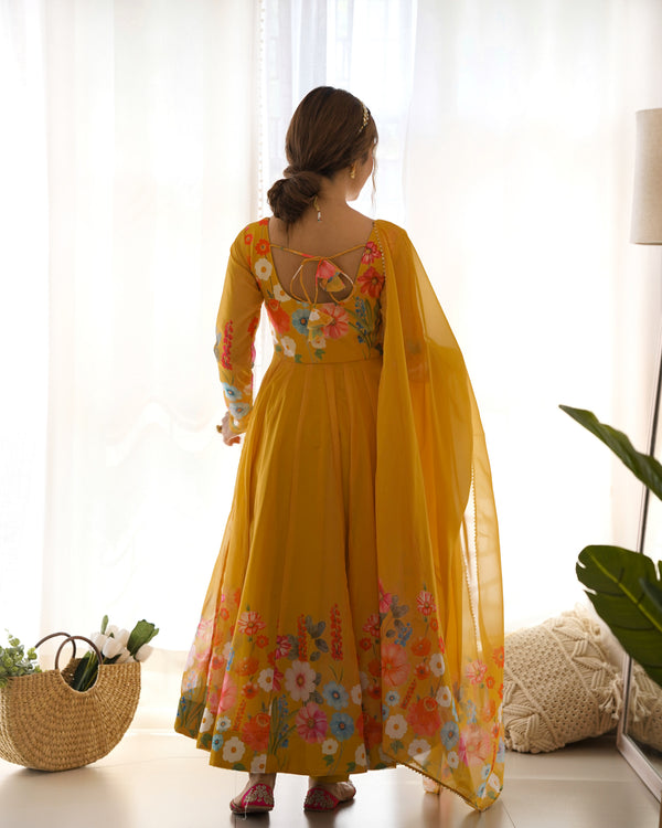 Yellow Graceful Pure Organza Silk Anarkali Suit with Gota Patti Dupatta
