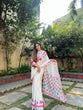 Load image into Gallery viewer, White Pure Cotton Linen Saree with Multicolor Checkered Design, Blouse, and Tassel Detailing LINEN