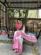 Load image into Gallery viewer, Elegant White and Pink Pure Linen Digital Printed Saree with Black Border, Tassels, and Blouse Piece – Intricate Floral and Geometric Design LINEN