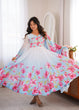 Load image into Gallery viewer, Sky Blue Floral Print Organza Silk Anarkali ClothsVilla