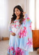 Load image into Gallery viewer, Sky Blue Floral Print Organza Silk Anarkali ClothsVilla