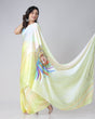 Load image into Gallery viewer, Lemon Yellow Rainbow Feather Freehand Saree – Modern Artistry with Handsfree Drape FREEHANDED