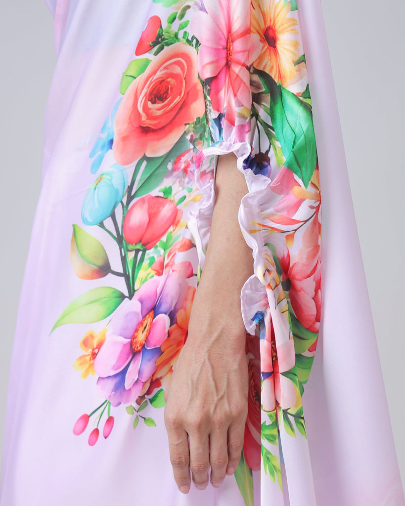 Lavender Bloom Floral Freehand Saree – Handsfree Elegance in Pastel Perfection FREEHANDED