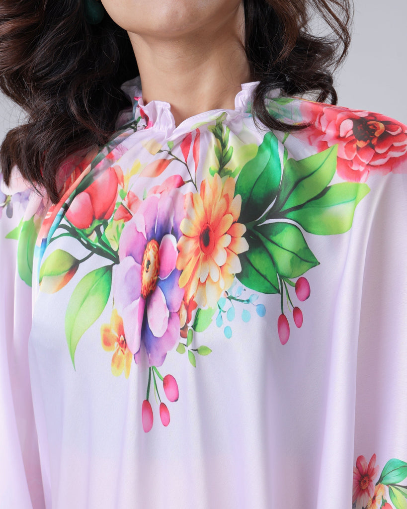 Lavender Bloom Floral Freehand Saree – Handsfree Elegance in Pastel Perfection FREEHANDED