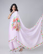 Load image into Gallery viewer, Lavender Bloom Floral Freehand Saree – Handsfree Elegance in Pastel Perfection FREEHANDED