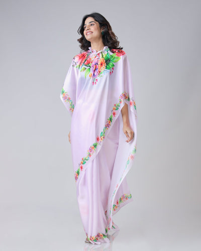 Lavender Bloom Floral Freehand Saree – Handsfree Elegance in Pastel Perfection FREEHANDED