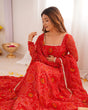 Load image into Gallery viewer, Red Elegant Designer Chiffon Bandhej Anarkali Gown Set with Dupatta &amp; Pant – Fully Stitched Ready-to-Wear