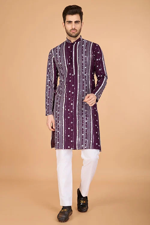 Purple Traditional Look Ethnic Wear Kurta for Men Clothsvilla