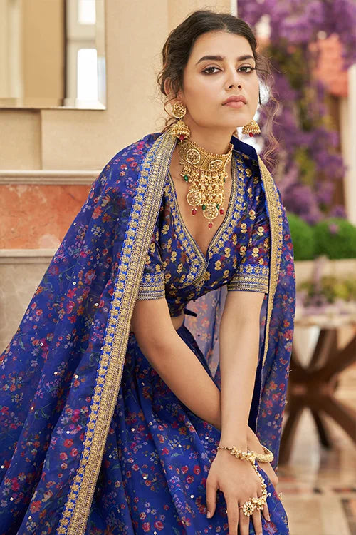 Indian Luxury Exclusive Blue Colour Embroidery Lehenga Choli In Women Secondary image