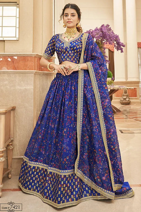 Indian Luxury Exclusive Blue Colour Embroidery Lehenga Choli In Women Clothsvilla Main image