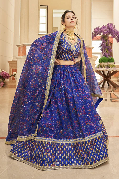 Indian Luxury Exclusive Blue Colour Embroidery Lehenga Choli In Women Clothsvilla