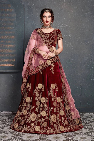 Indian Wear Embroidery Lehenga Choli In Marron Color Clothsvilla