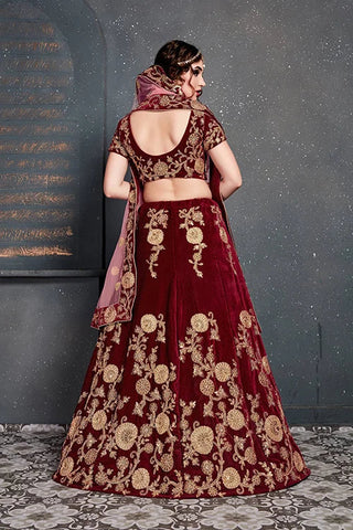 Indian Wear Embroidery Lehenga Choli In Marron Color Clothsvilla
