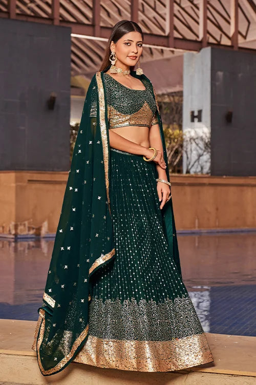 Stunning Green Bridal Lehenga Choli with Dupatta Clothsvilla