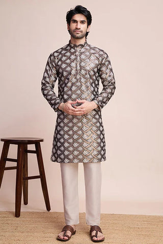Stylish Beige Men's Kurta with Intricate Thread Detailing Clothsvilla