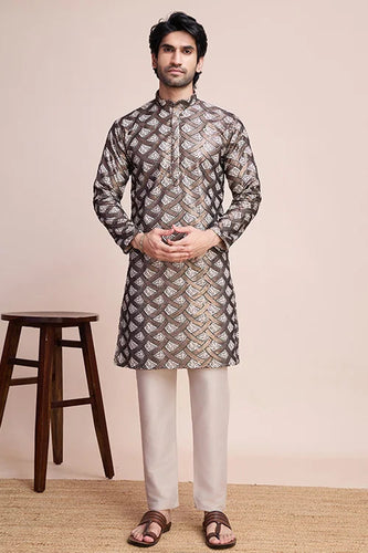 Stylish Beige Men's Kurta with Intricate Thread Detailing Clothsvilla