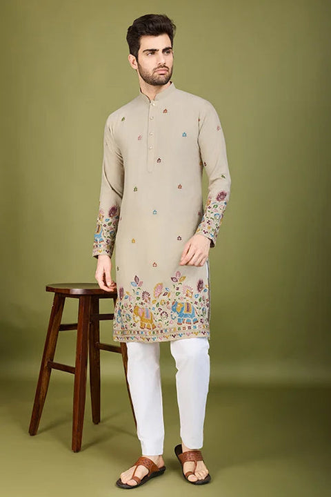 Ivery Color Embroidered Work Cotton Kurta for Men Clothsvilla Main image