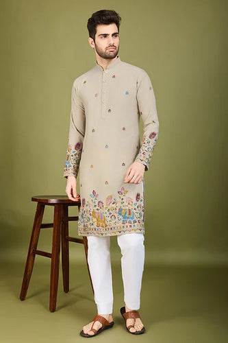 Ivery Color Embroidered Work Cotton Kurta for Men Clothsvilla
