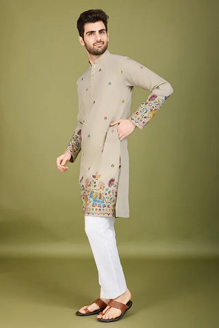 Ivery Color Embroidered Work Cotton Kurta for Men Clothsvilla