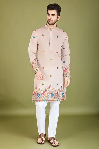 Ivory Viscose Silk Men's Kurta with Thread Work Clothsvilla