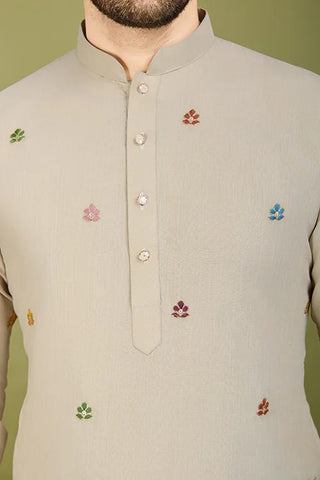 Ivery Color Embroidered Work Cotton Kurta for Men Clothsvilla