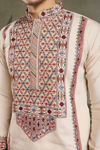 Classic Ivory Embroidered Kurta Pajama for Men Clothsvilla