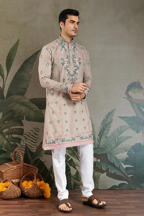 Ivory Color Embroidered Kurta Pajama for Men Clothsvilla