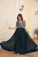 Load image into Gallery viewer, Luxurious Zari-Embroidered Rama Color Gown for Discerning Women ClothsVilla