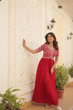 Load image into Gallery viewer, Luxurious Zari-Embroidered Red Gown for Discerning Women ClothsVilla