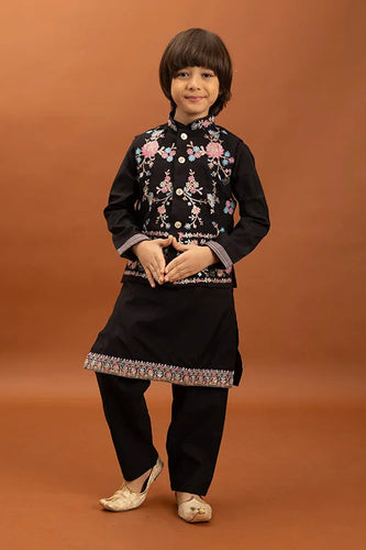 Royal Black Color Koti Kurta Pajama for Little Boys Clothsvilla
