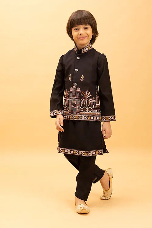 Premium Black Koti Kurta Set for Kids Boys 6-12 Years Clothsvilla