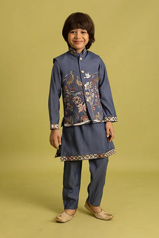 Wedding Special Kids Blue Grey Koti Kurta Outfit Clothsvilla