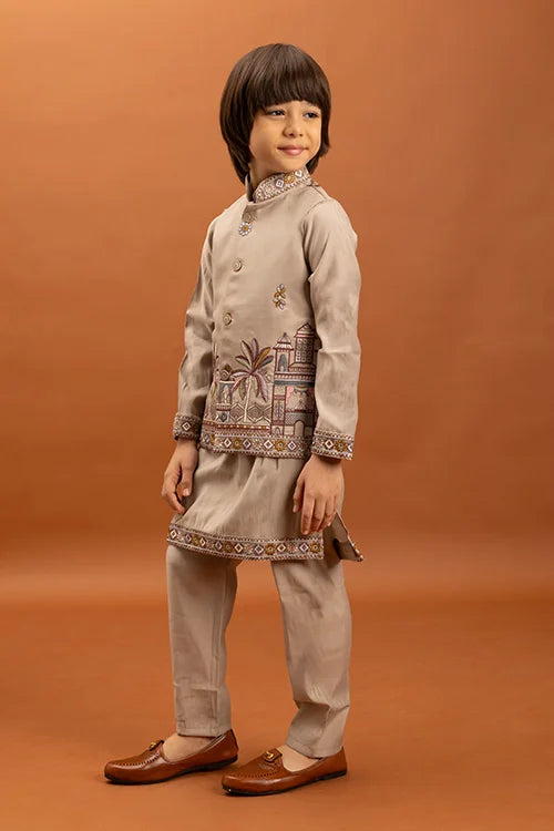 Designer Beige Koti Kurta Set for Kids 6-12 Year Clothsvilla