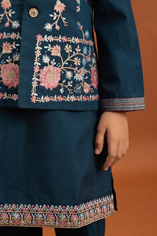 Bottle Green Kids Kurta Pajama with Koti Set Clothsvilla