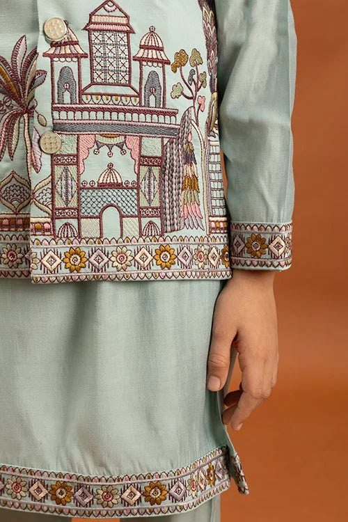 Wedding Sky Blue Koti Kurta Set for Kids 6-12 Yrs Clothsvilla