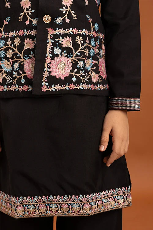 Royal Black Color Koti Kurta Pajama for Little Boys Clothsvilla