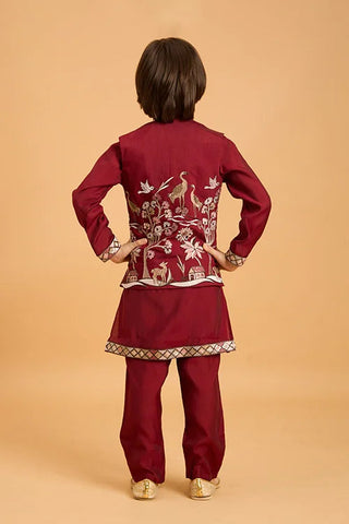 Kids Wedding Special Maroon Koti Kurta Set Outfit Clothsvilla