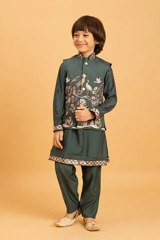 Party & Wedding Special Stylish Green Koti Kurta Set for Kids Clothsvilla