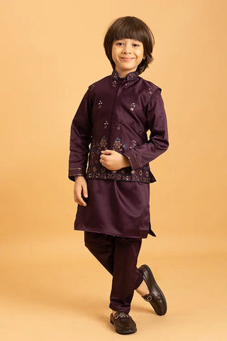 Purple Mirror Work Koti Kurta Set for Boys Clothsvilla