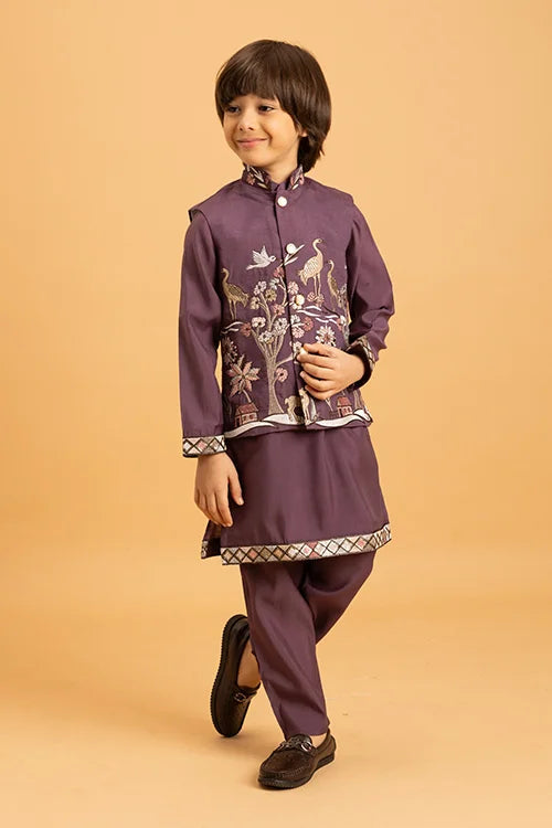 Graceful Purple Koti Kurta Set for Kids Wear Clothsvilla