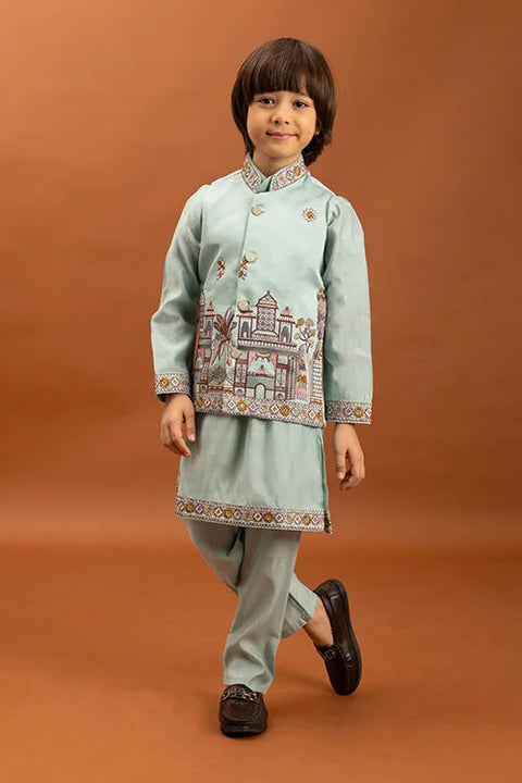 Wedding Sky Blue Koti Kurta Set for Kids 6-12 Yrs Clothsvilla Main image