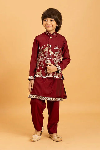 Kids Wedding Special Maroon Koti Kurta Set Outfit Clothsvilla